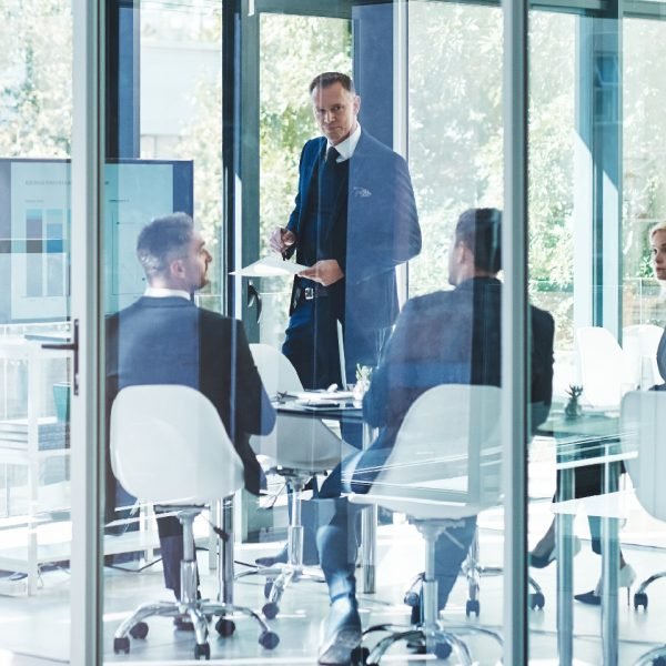 Full length shot of a group of corporate businesspeople meeting in the boardroom